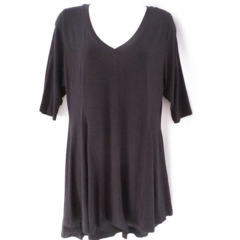 Soft Surroundings Black Tunic Shirt Cover Up Mini Dress Size Medium Spandex
